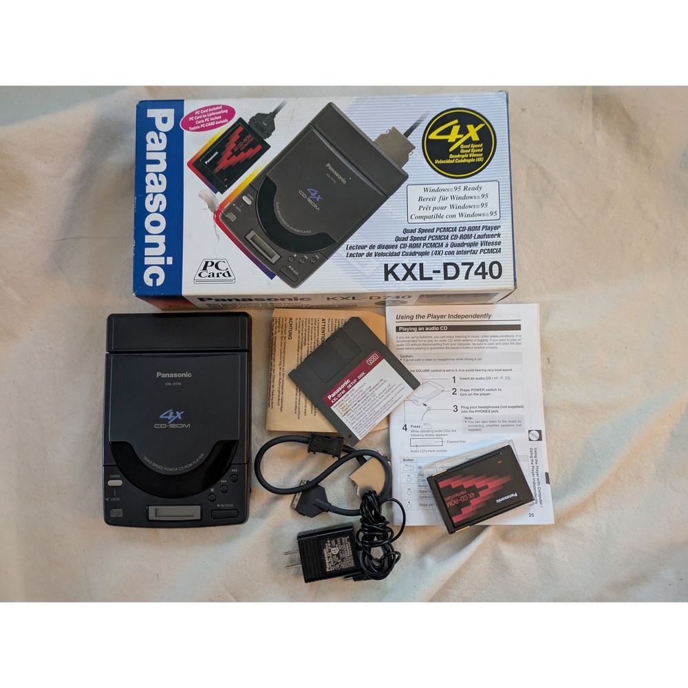 1996 Panasonic KXL-D740 Portable Quad Speed PCMCIA CD-ROM Complete Boxed Works